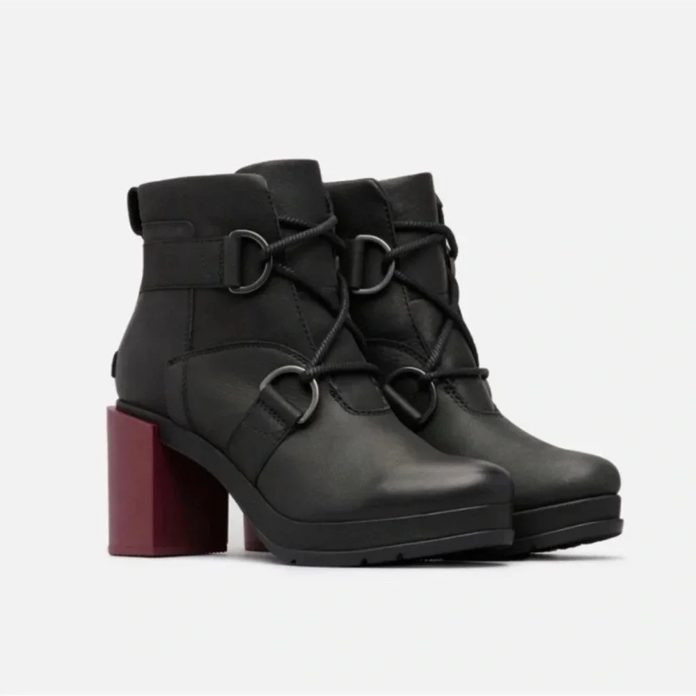 Sorel Margo Heeled Booties Shoes Black Leather Sz 8.5